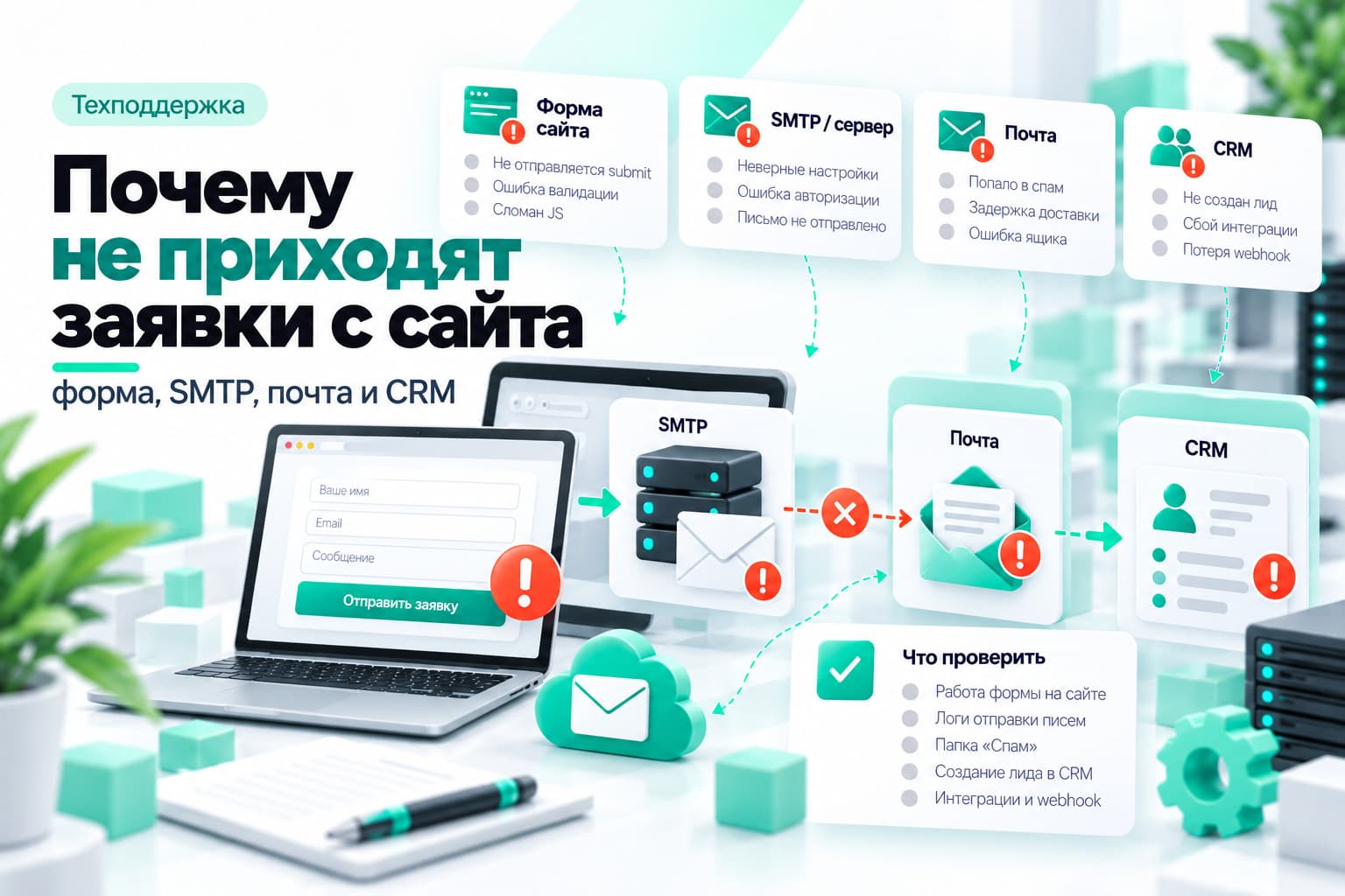 Почему не приходят заявки с сайта: форма, SMTP, почта и CRM