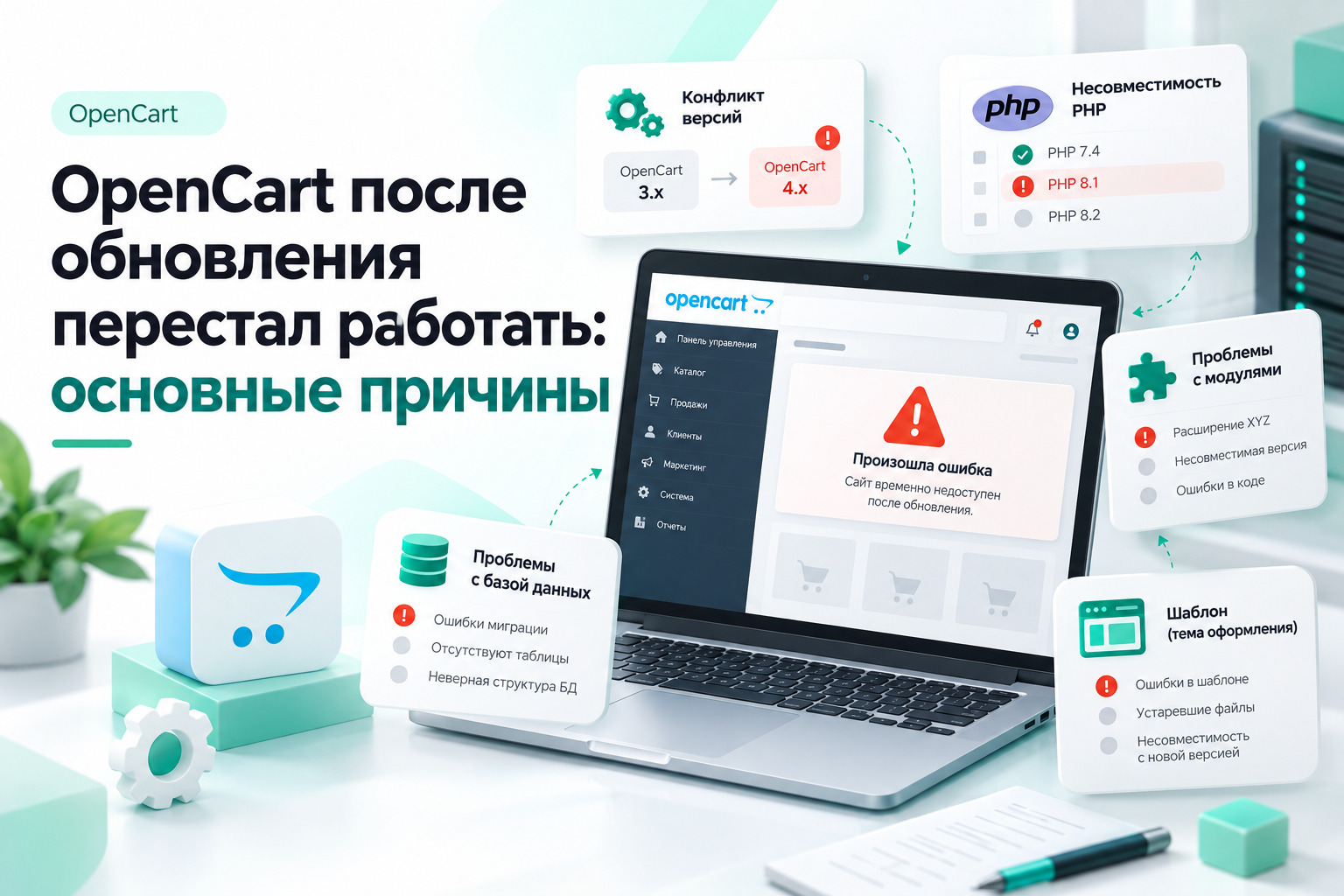 OpenCart после обновления перестал работать: основные причины